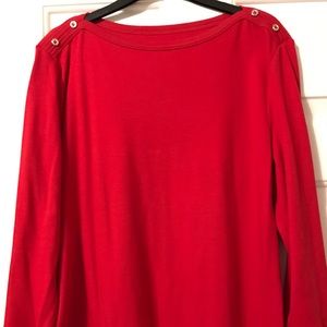 Red T-shirt two button detail on each shoulder